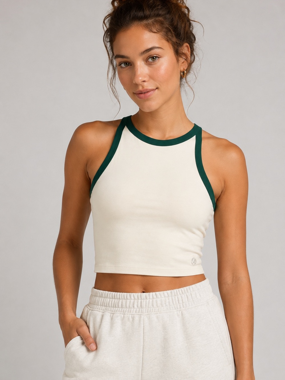#101 Lululemon Organic Cotton High-Neck Ringer Tank Raceway Green XXS